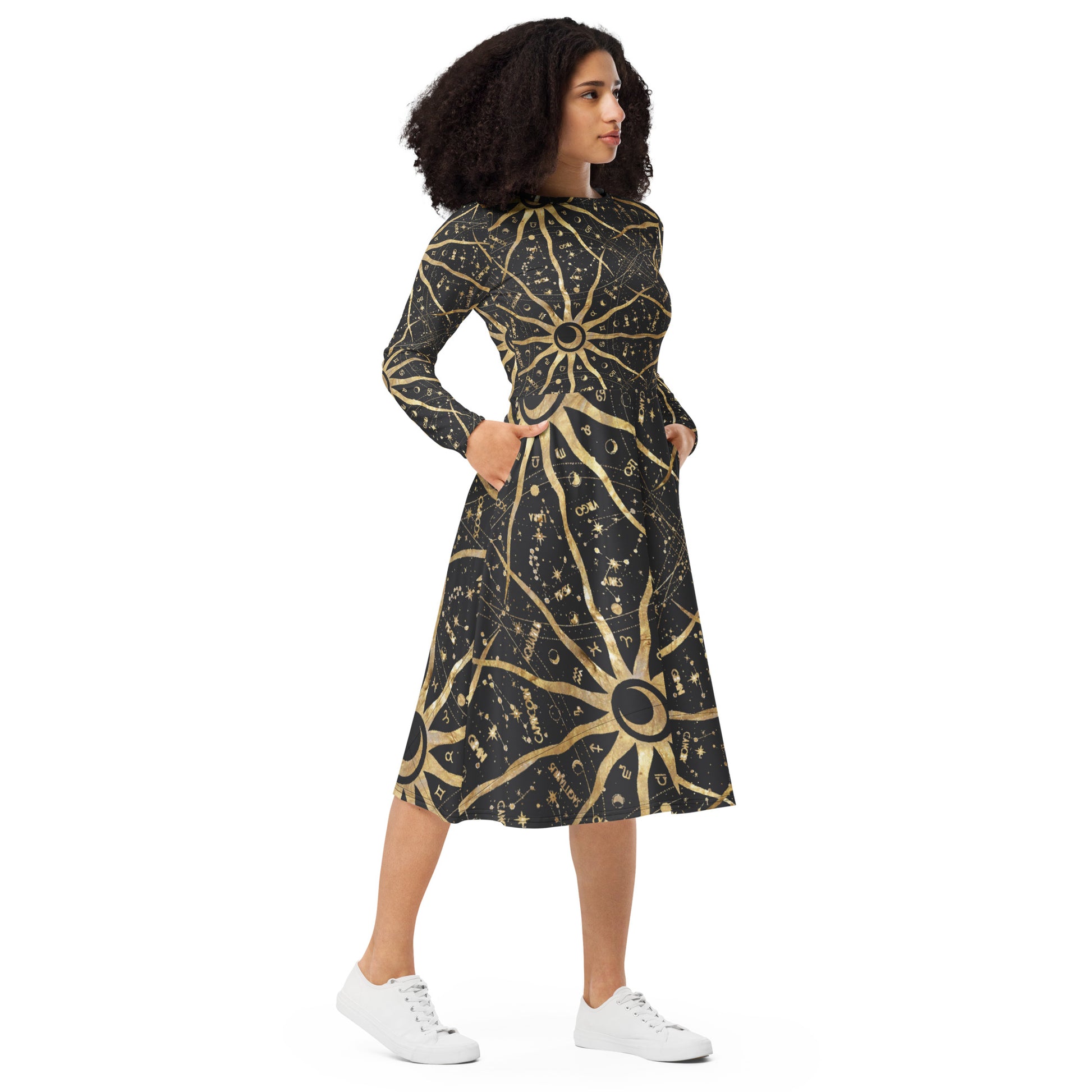 Women's Long Sleeve Midi Dress Ancient Sun - FLAKOUT