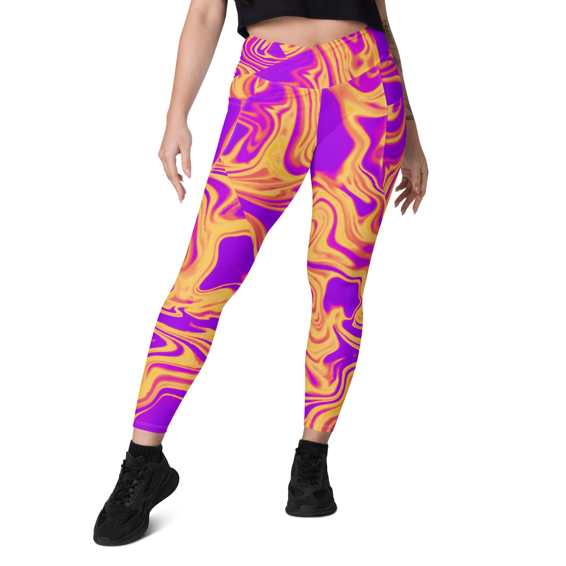 Cosmic Flow Women's Recycled Crossover Leggings With Pockets - FLAKOUT