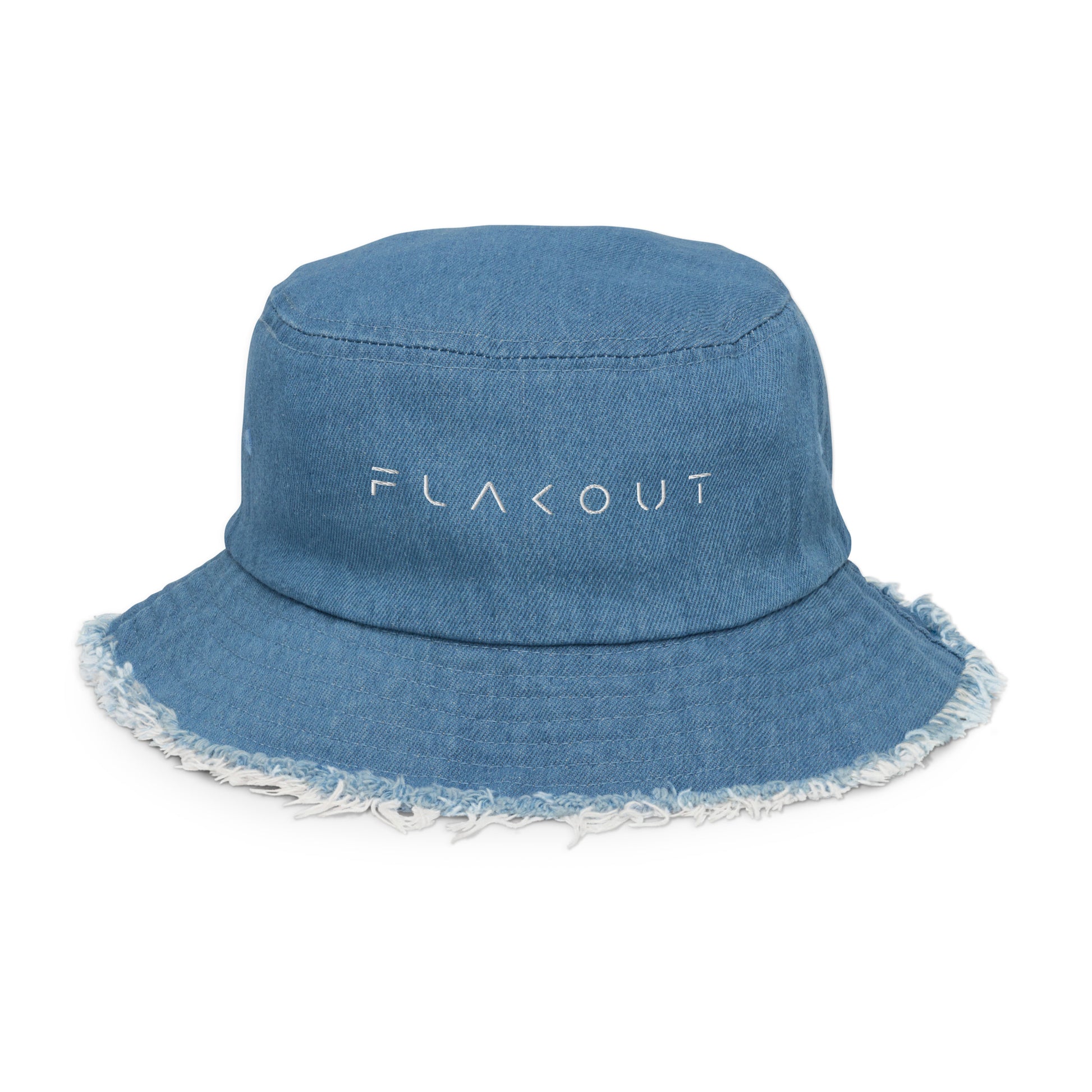 FLAKOUT Logo Embroidered Distressed Denim Hat - FLAKOUT