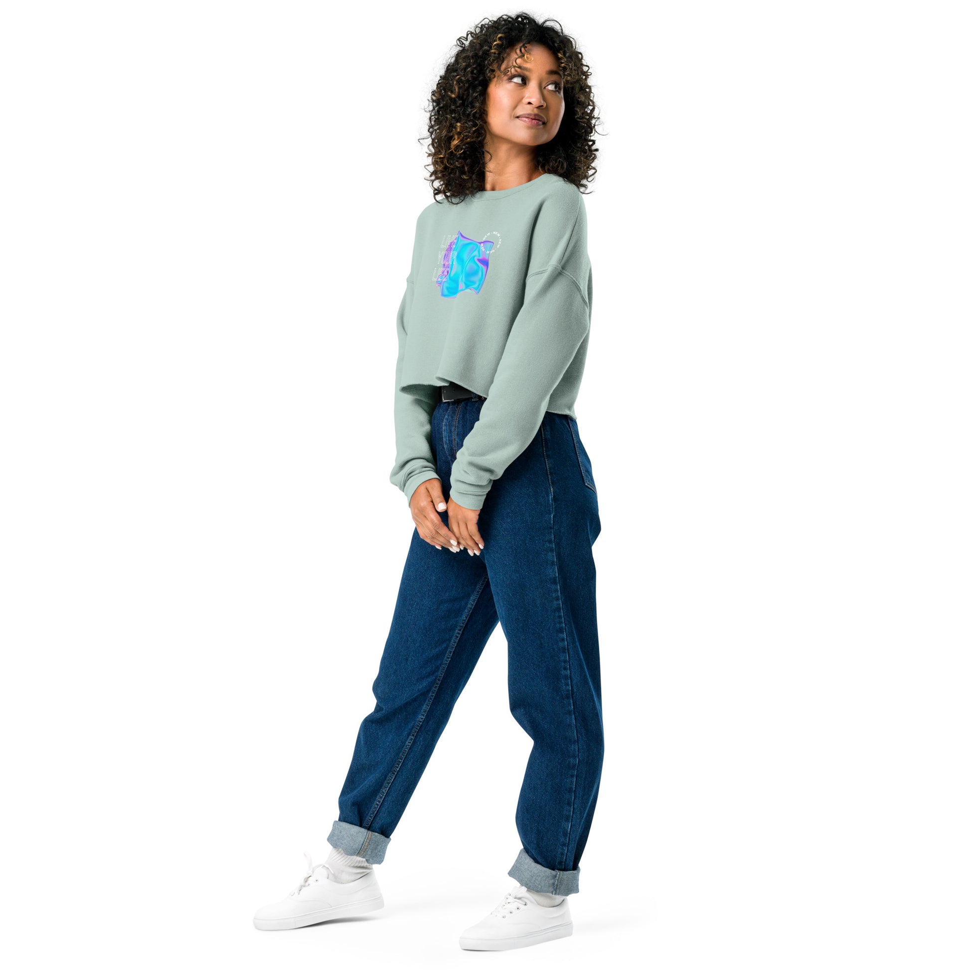 Vivid Existence Live Your Life Women's Crop Sweatshirt - Dusty Blue - FLAKOUT