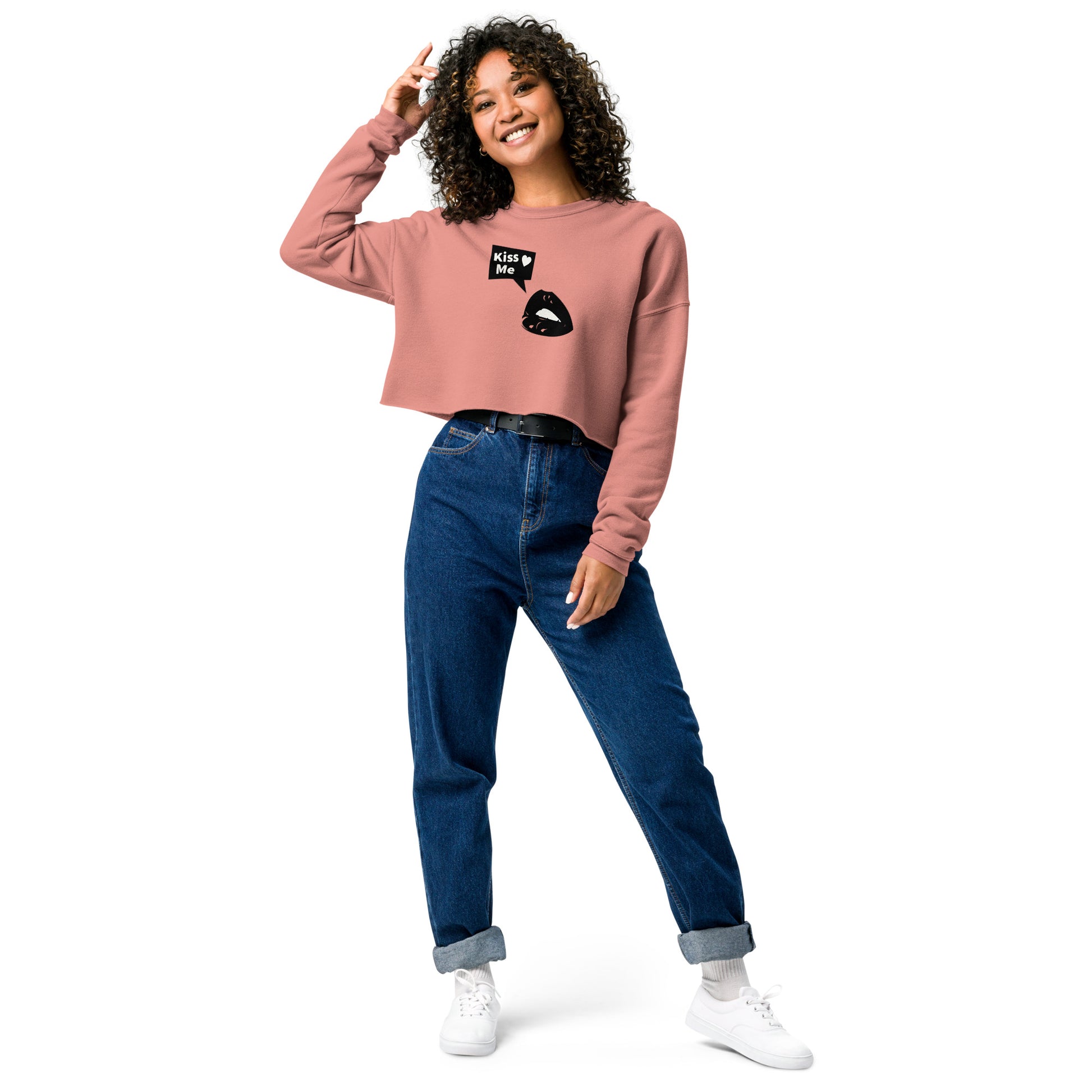 Sweet Talker Kiss Me Women's Crop Sweatshirt - Mauve - FLAKOUT